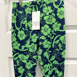 Zara Women’s Floral Print Flare Bottom Pants Blue/Green Sz M New With Tags